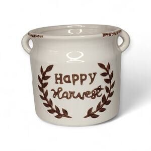 Happy Harvest Fall Farmhouse Country Stoneware Utensil Holder Crock Vase